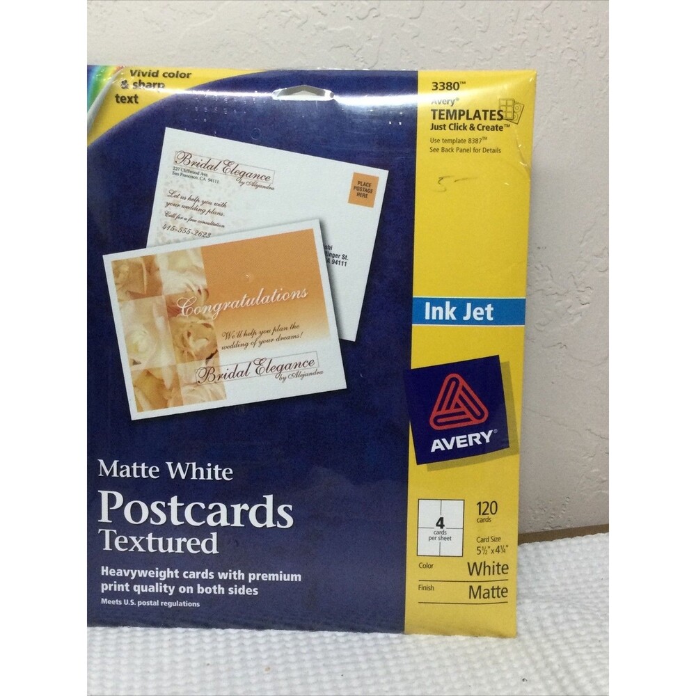 Avery 3380 Textured Postcards Inkjet Heavyweight 4.25 x 5.5 White 120 Pack NEW
